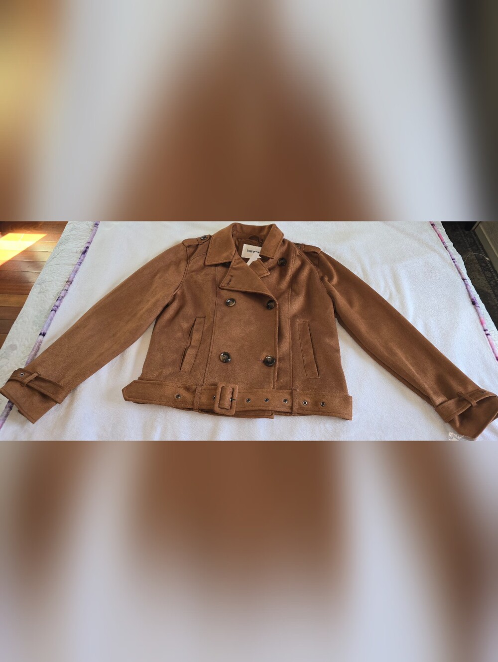 Steve Madden Brown Suede Double-Breasted Belted Trench Coat